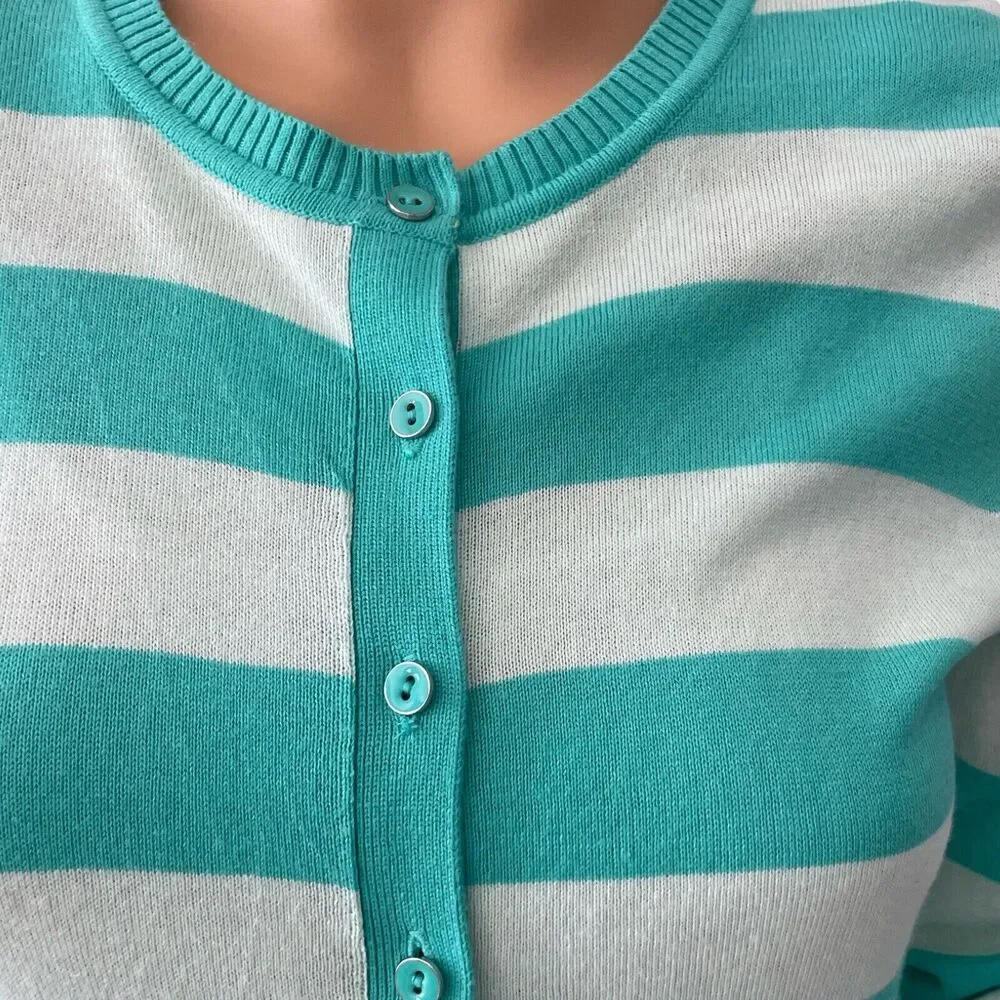 Lord & Taylor Women's Green Striped Button Up Cardigan Modal Sz /Petite small - Picture 4 of 10